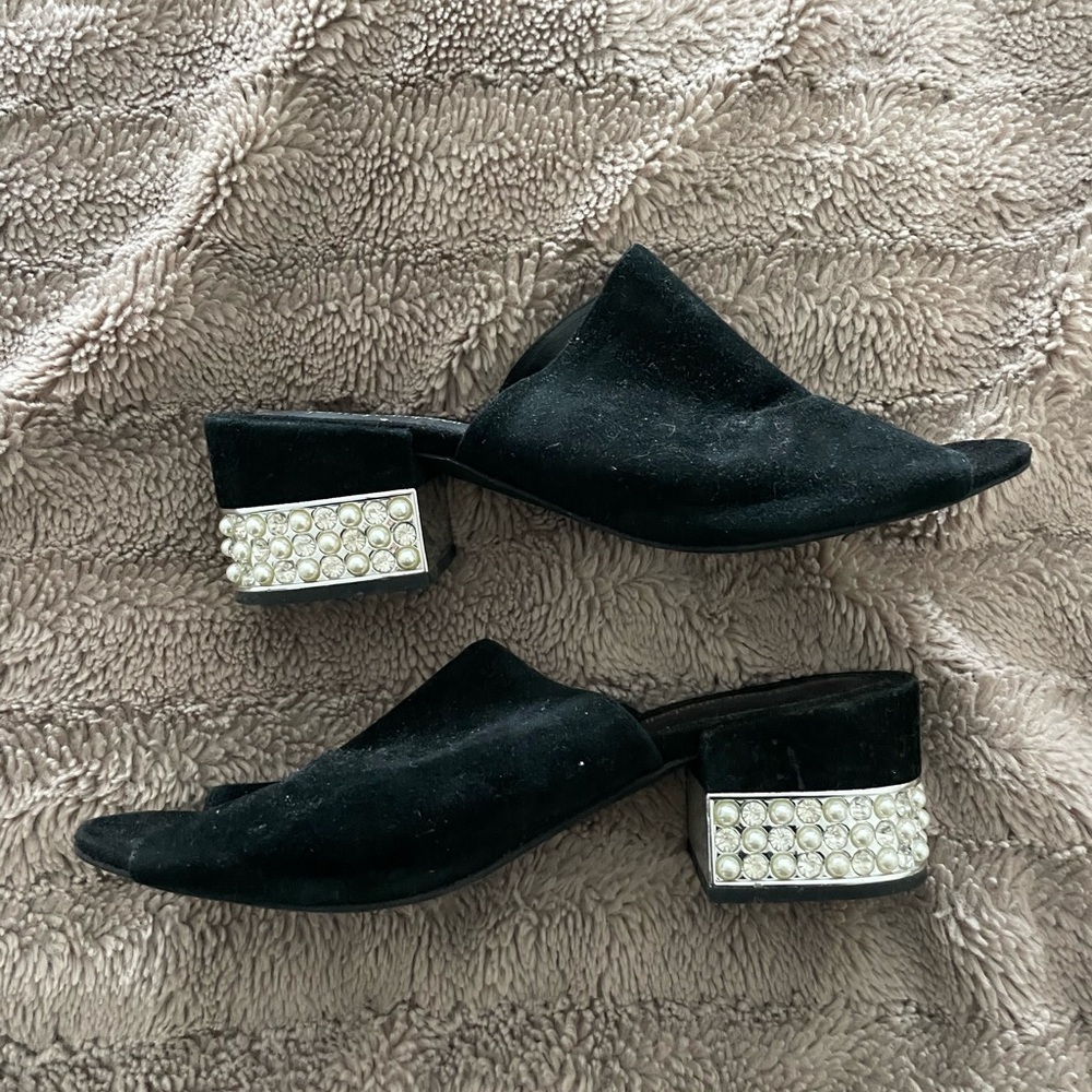 Jeffrey Campbell Black Mules with Pearl Embellished Heels